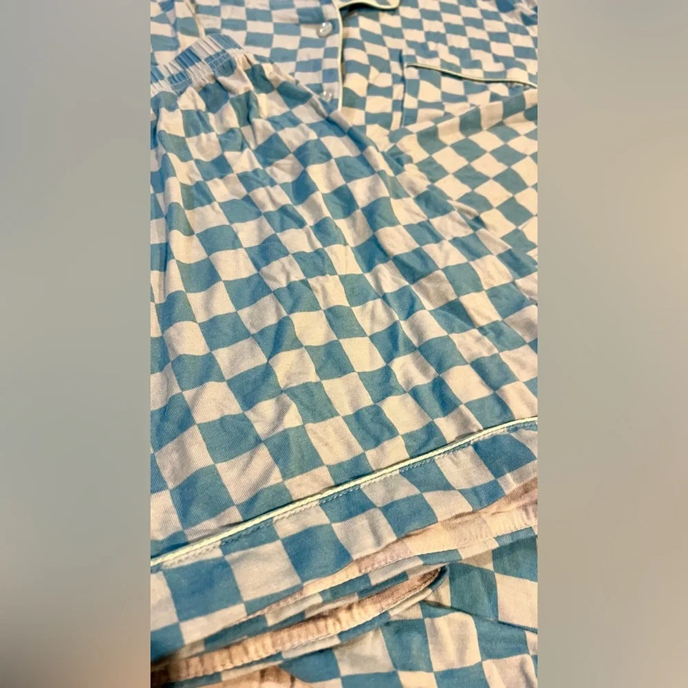 In my Sundays Blue Checker Pajama Short Set - Women’s Sleepwear - Picture 4 of 4